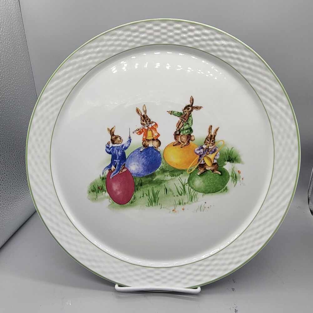 Williams Sonoma Easter Bunny Band Round Serving Platter 13" 2009 Basketweave New